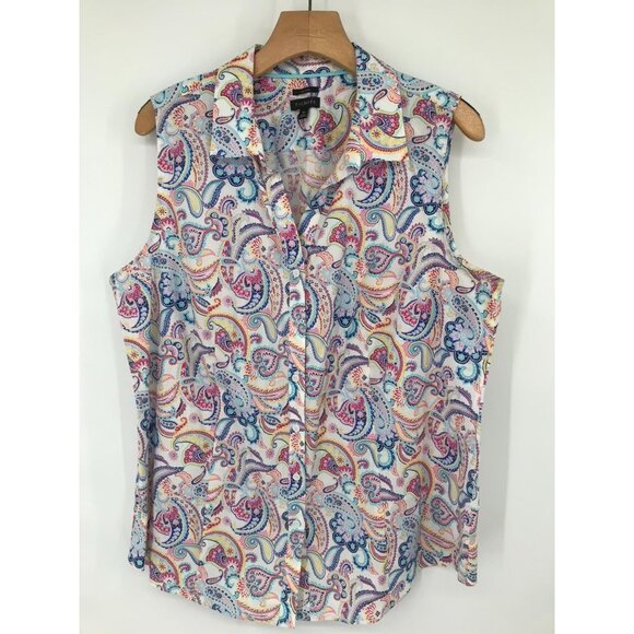 Talbots Womens Sleeveless no iron Button-Up Blouse Paisley Print size 16 - Picture 6 of 13